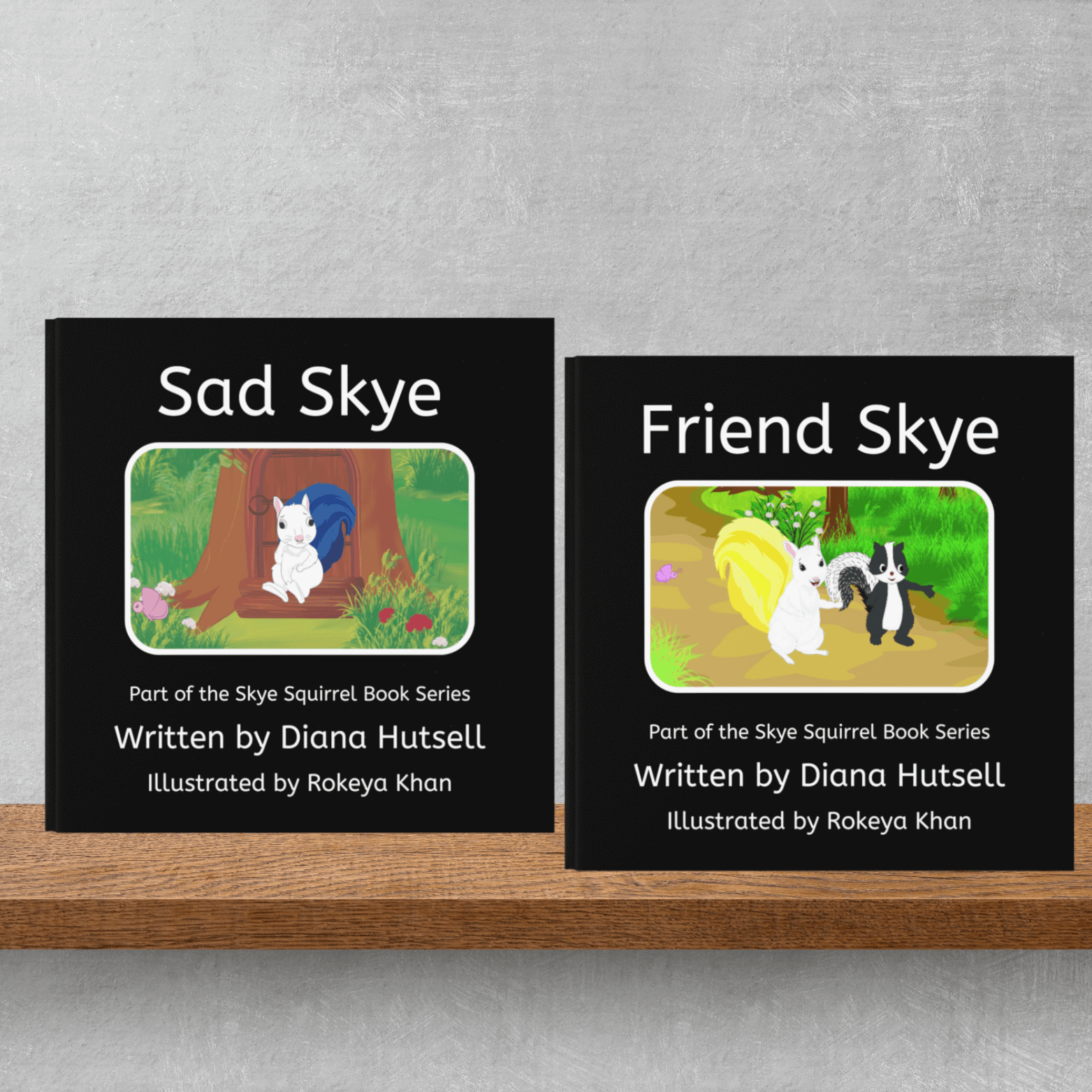 Two Skye Squirrel Books on a Shelf